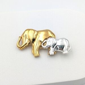Vintage elephant gold tone and silver tone brooch pin
